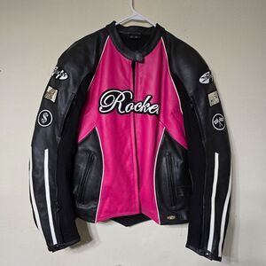 Joe Rocket Womens Motorcycle Racing Jacket Black & Pink Leather Armor Size XL